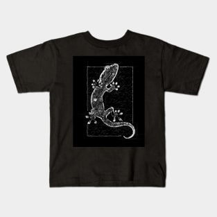 Lizard Sketch in Chalk Style Black and White Kids T-Shirt